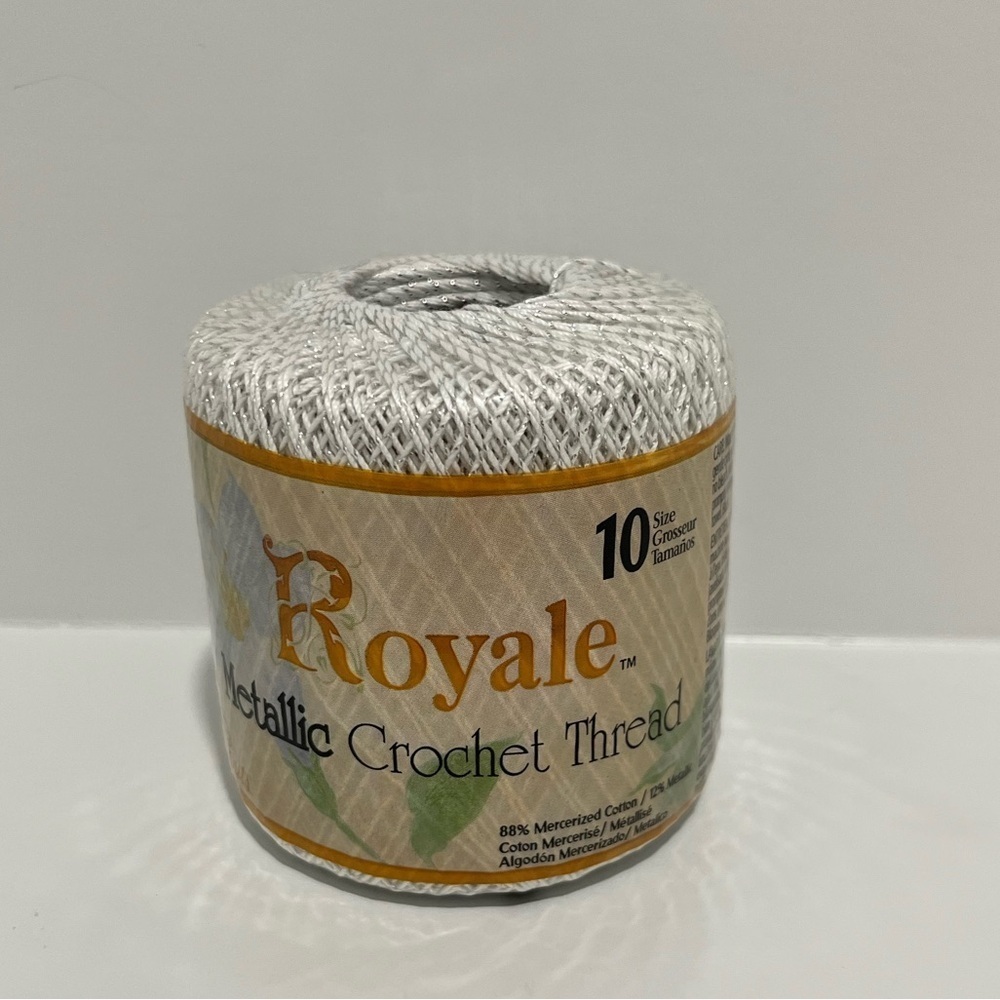 Royals Metallic Crochet Thread White/Silver 10 size 100 yds NEW